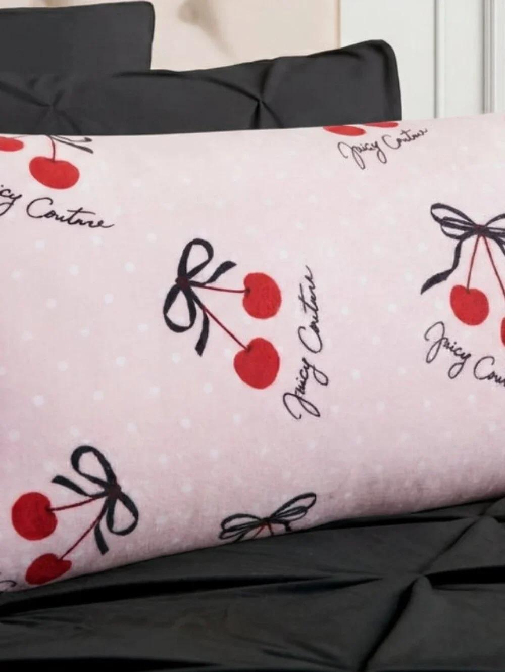Juicy Couture Home Decorative Cherry Bows Print Plush Body Pillow
